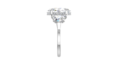 4 Carat Oval Cut Engagement Ring With Half Moon Side Stones In 14K White Gold