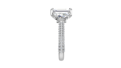 3 Carat Emerald Cut Engagement Ring With Half-Moon Side Stones In 14K White Gold