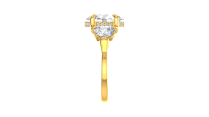 3 Carat Oval Cut Engagement Ring With Heart Shape Side Stones In 14K Yellow Gold
