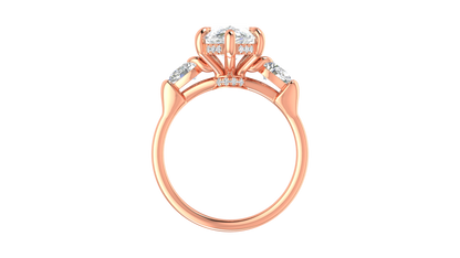 3 Carat Pear Cut Engagement Ring With Pear Shape Side Stones In 14K Rose Gold