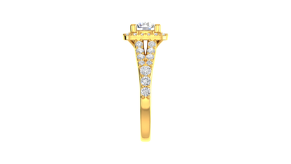 1.00 Carat Round-Cut Halo Engagement Ring With Pavé Diamond Band In 14K Yellow Gold
