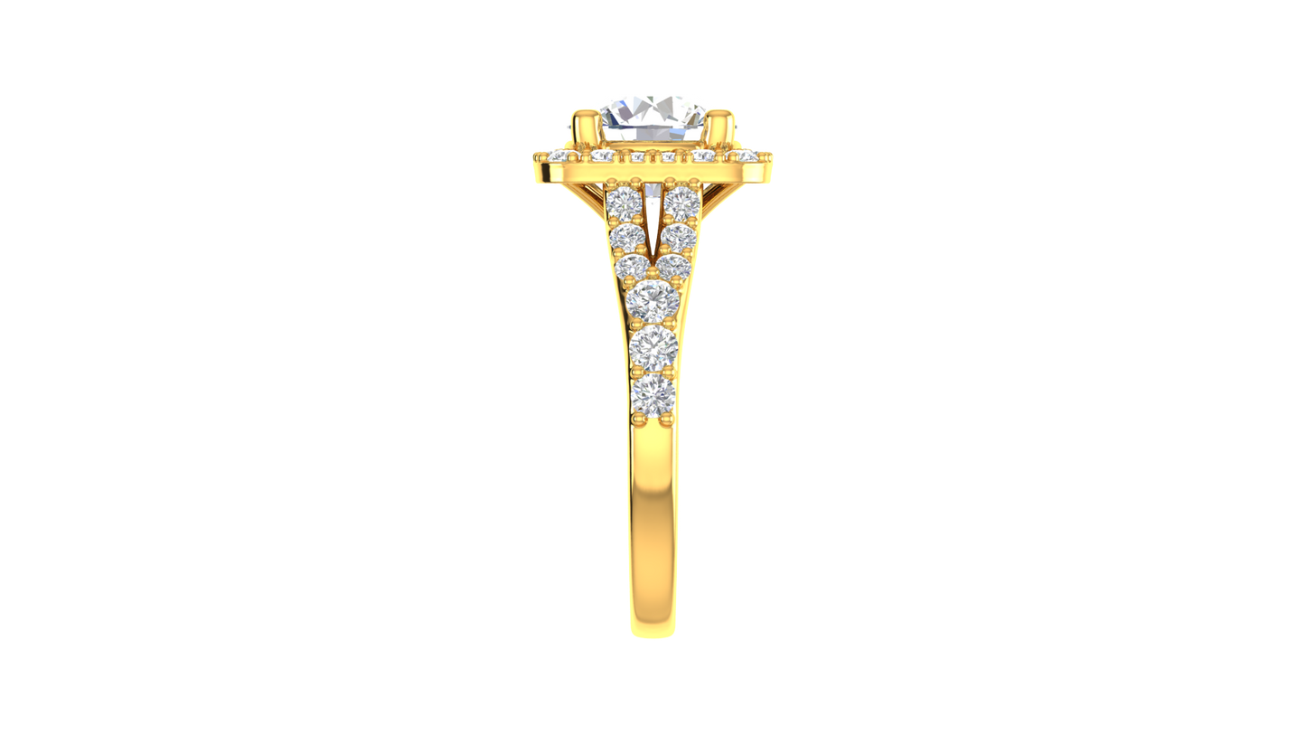 2.00 Carat Round-Cut Halo Engagement Ring With Pavé Diamond Band In 14K Yellow Gold