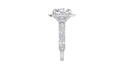 4.00 Carat Round-Cut Halo Engagement Ring With Pavé Diamond Band In 14K White Gold