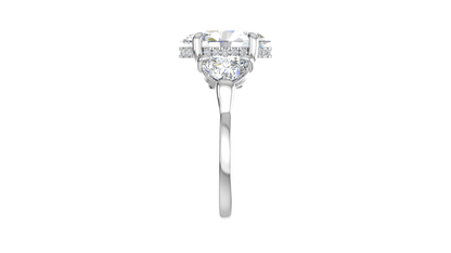 4 Carat Oval Cut Engagement Ring With Heart Shape Side Stones In 14K White Gold