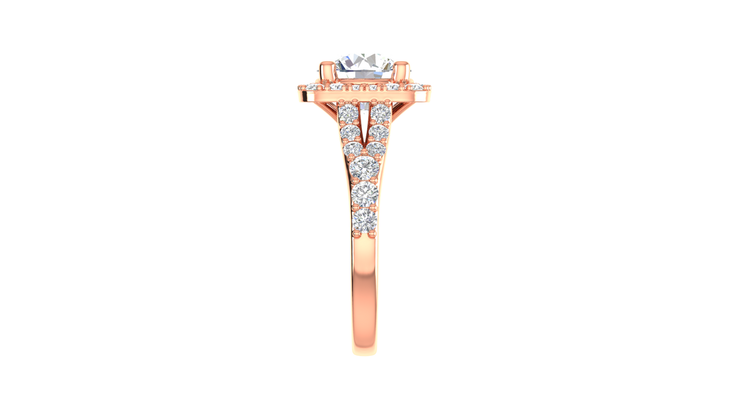 2.00 Carat Round-Cut Halo Engagement Ring With Pavé Diamond Band In 14K Rose Gold