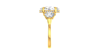 4 Carat Oval Cut Engagement Ring With Heart Shape Side Stones In 14K Yellow Gold