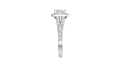 1.00 Carat Round-Cut Halo Engagement Ring With Pavé Diamond Band In 14K White Gold