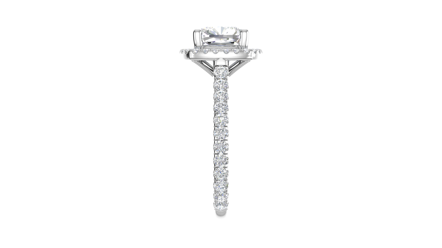 3 Carat Cushion-Cut Halo Engagement Ring With Pavé Diamond Band In 14K White Gold