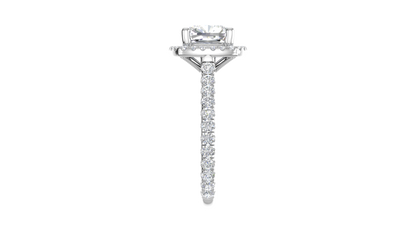 3 Carat Cushion-Cut Halo Engagement Ring With Pavé Diamond Band In 14K White Gold