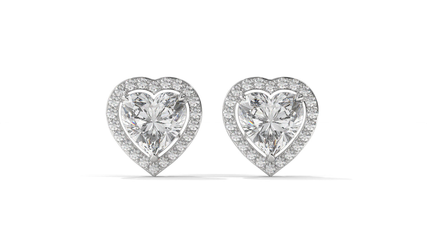 4.44 CTW Heart-Shaped Diamond Halo Stud Earrings In 14K White Gold – 0.44 CTW Side Stones
