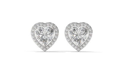 4.44 CTW Heart-Shaped Diamond Halo Stud Earrings In 14K White Gold – 0.44 CTW Side Stones