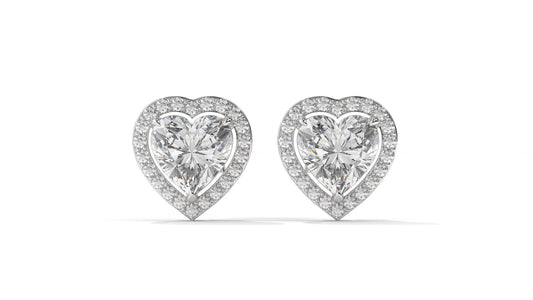 4.44 CTW Heart-Shaped Diamond Halo Stud Earrings In 14K White Gold – 0.44 CTW Side Stones