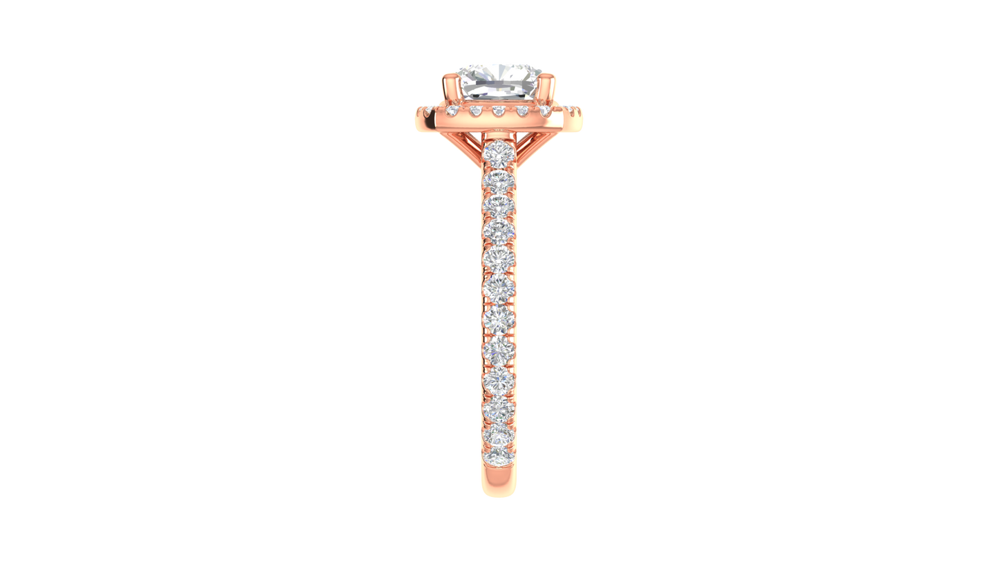 2 Carat Cushion-Cut Halo Engagement Ring With Pavé Diamond Band In 14K Rose Gold