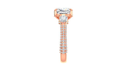 4 Carat Cushion-Cut Engagement Ring With Pear-Shaped Side Stones In 14K Rose Gold