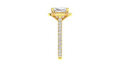 4 Carat Cushion-Cut Halo Engagement Ring With Pavé Diamond Band In 14K Yellow Gold