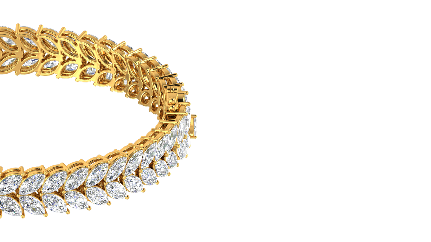 37.60 Ctw Marquise Cut Diamond Bangle | Marquise Leaf Diamond Bangle Set In Luxury 14K Yellow Gold