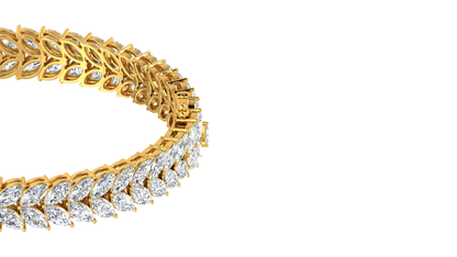 37.60 Ctw Marquise Cut Diamond Bangle | Marquise Leaf Diamond Bangle Set In Luxury 14K Yellow Gold