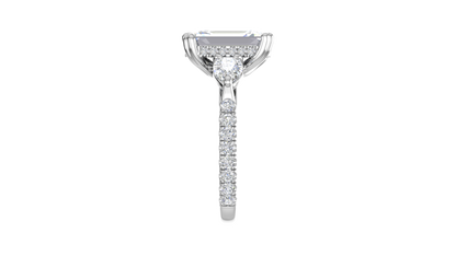 4 Carat Emerald Cut Engagement Ring With Pear Side Stones In 14K White Gold