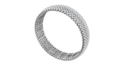 41.58 Ctw Round Cut Diamond Bangle | Wide Pavé Diamond Bangle Set In Luxury 14K White Gold