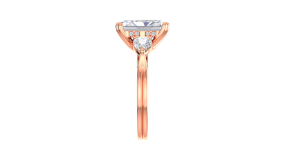 4 Carat Radiant Cut Engagement Ring With Pear Shaped Side Stones In 14K Rose Gold