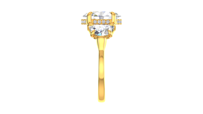 3 Carat Oval Cut Engagement Ring With Half Moon Side Stones In 14K Yellow Gold
