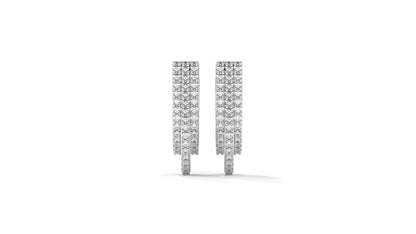 0.41 CTW Round Diamond Triple-Row Hoop Earrings in 14K White Gold – Pavé Setting