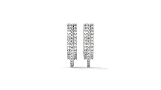 0.41 CTW Round Diamond Triple-Row Hoop Earrings in 14K White Gold – Pavé Setting