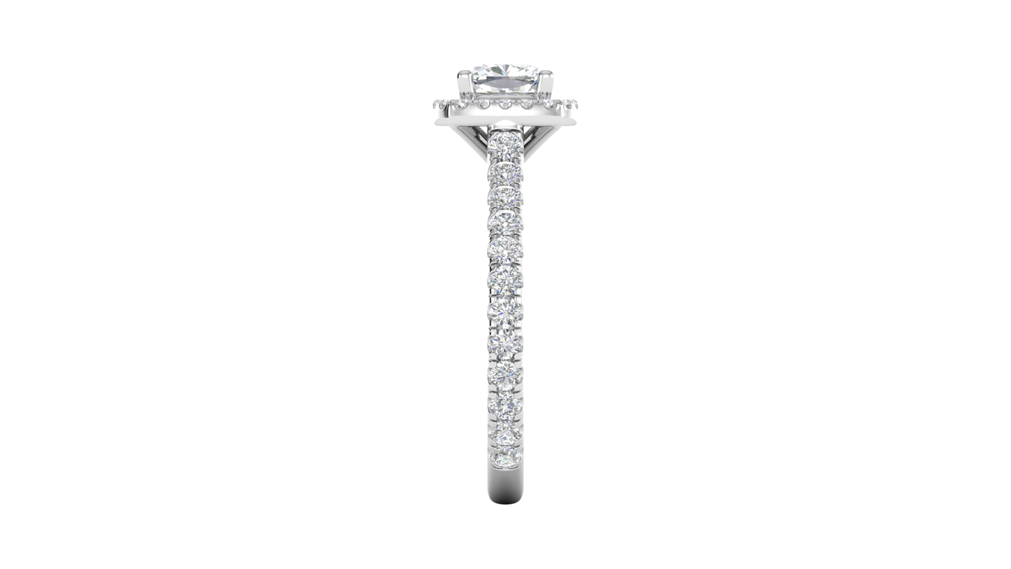 1 Carat Cushion-Cut Halo Engagement Ring With Pavé Diamond Band In 14K White Gold