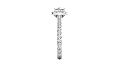 1 Carat Cushion-Cut Halo Engagement Ring With Pavé Diamond Band In 14K White Gold