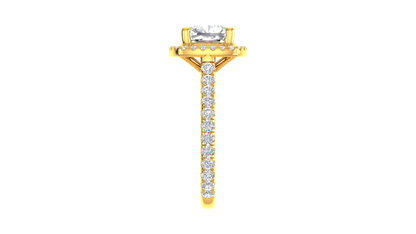 3 Carat Cushion-Cut Halo Engagement Ring With Pavé Diamond Band In 14K Yellow Gold
