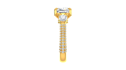 3 Carat Cushion-Cut Engagement Ring With Pear-Shaped Side Stones In 14K Yellow Gold