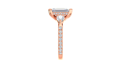 4 Carat Emerald Cut Engagement Ring With Pear Side Stones In 14K Rose Gold