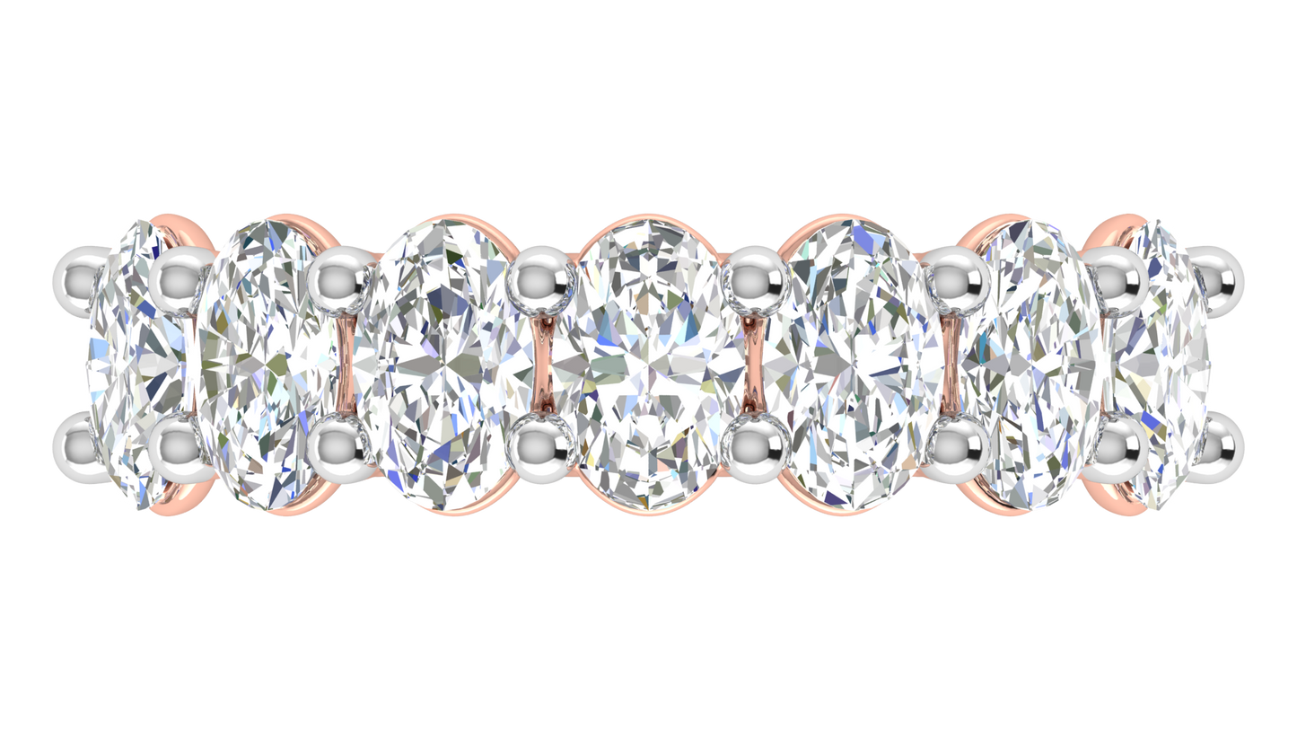 2.80 CTW Oval Cut Diamond 7 - Stone Wedding Band in 14K Rose Gold - U - Shape Prong Setting