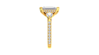 4 Carat Emerald Cut Engagement Ring With Pear Side Stones In 14K Yellow Gold