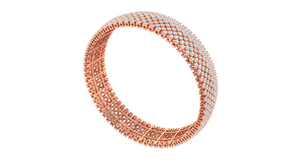 41.58 Ctw Round Cut Diamond Bangle | Wide Pavé Diamond Bangle Set In Luxury 14K Rose Gold