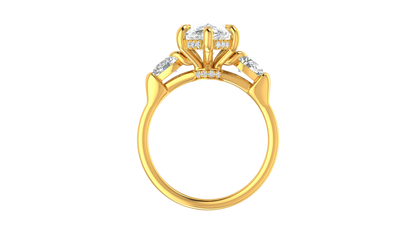 3 Carat Pear Cut Engagement Ring With Pear Shape Side Stones In 14K Yellow Gold