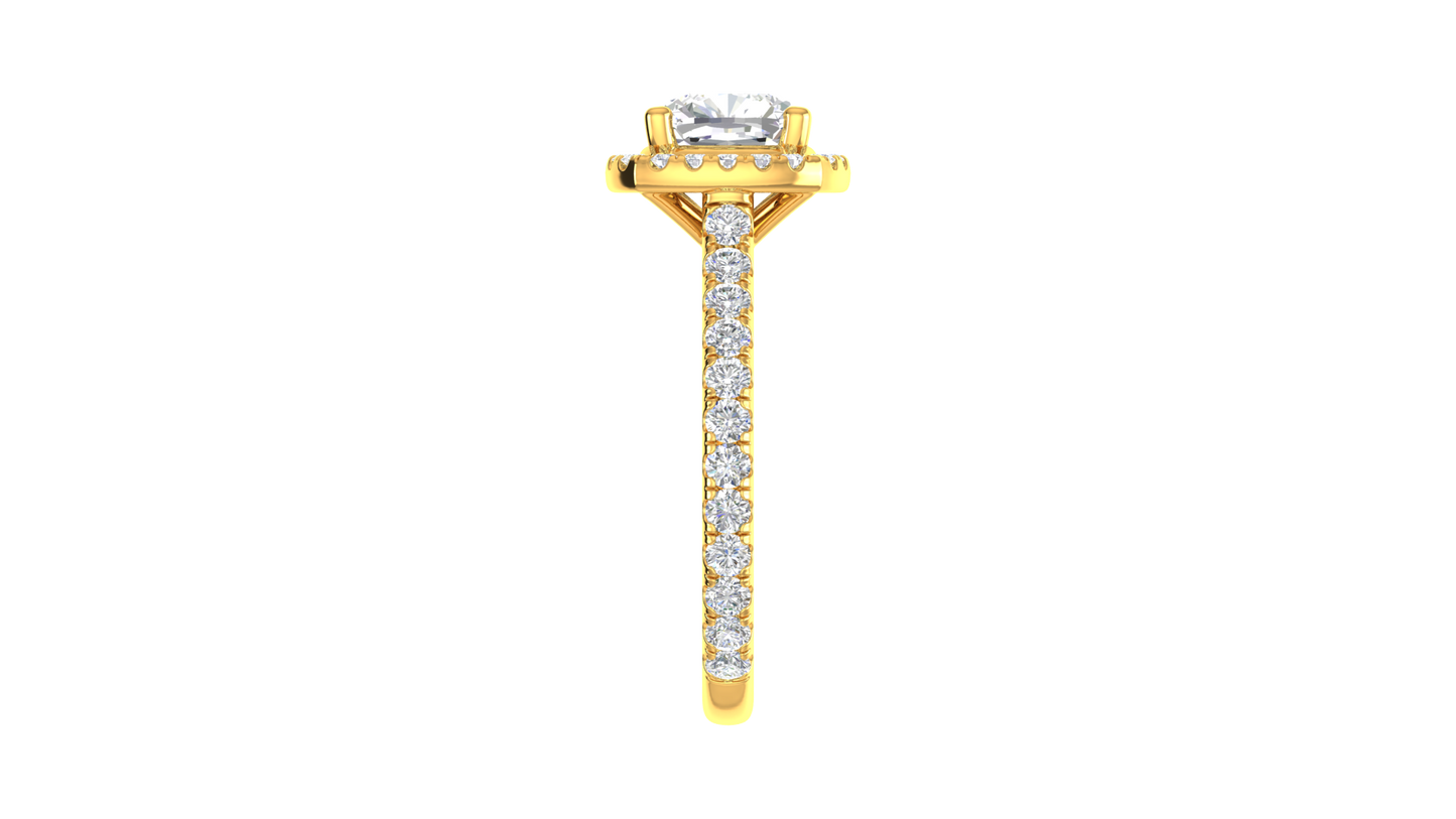 2 Carat Cushion-Cut Halo Engagement Ring With Pavé Diamond Band In 14K Yellow Gold