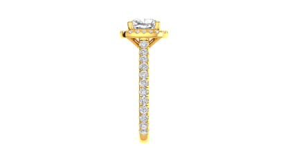 2 Carat Cushion-Cut Halo Engagement Ring With Pavé Diamond Band In 14K Yellow Gold