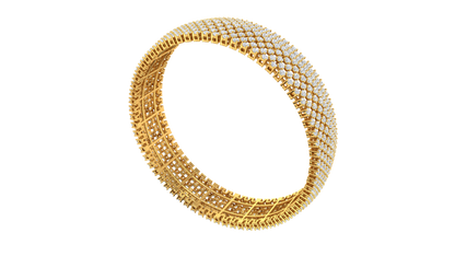 41.58 Ctw Round Cut Diamond Bangle | Wide Pavé Diamond Bangle Set In Luxury 14K Yellow Gold