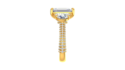 4 Carat Emerald Cut Engagement Ring With Half-Moon Side Stones In 14K Yellow Gold