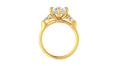 4 Carat Pear Cut Engagement Ring With Pear Shape Side Stones In 14K Yellow Gold