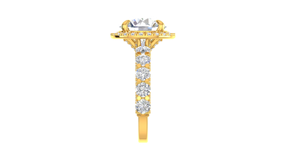 4.00 Carat Round-Cut Halo Engagement Ring With Pavé Diamond Band In 14K Yellow Gold