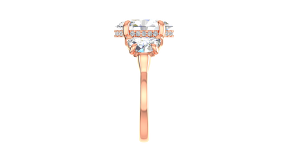 4 Carat Oval Cut Engagement Ring With Half Moon Side Stones In 14K Rose Gold