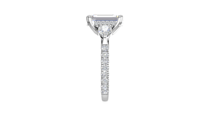 3 Carat Emerald Cut Engagement Ring With Pear Side Stones In 14K White Gold