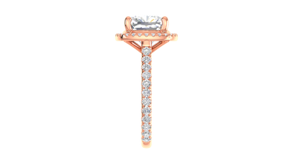 5 Carat Cushion Cut Halo Engagement Ring With Pavé Diamond Band In 14K Rose Gold