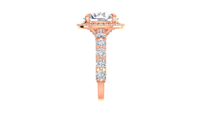 Opulent 5.00 Carat Round-Cut Halo Engagement Ring With Pavé Diamond Band In 14K Rose Gold