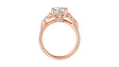 3 Carat Cushion-Cut Engagement Ring With Pear-Shaped Side Stones In 14K Rose Gold