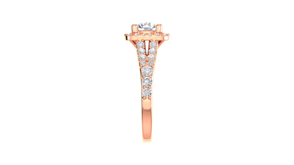 1.00 Carat Round-Cut Halo Engagement Ring With Pavé Diamond Band In 14K Rose Gold