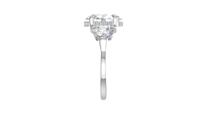 3 Carat Oval Cut Engagement Ring With Heart Shape Side Stones In 14K White Gold