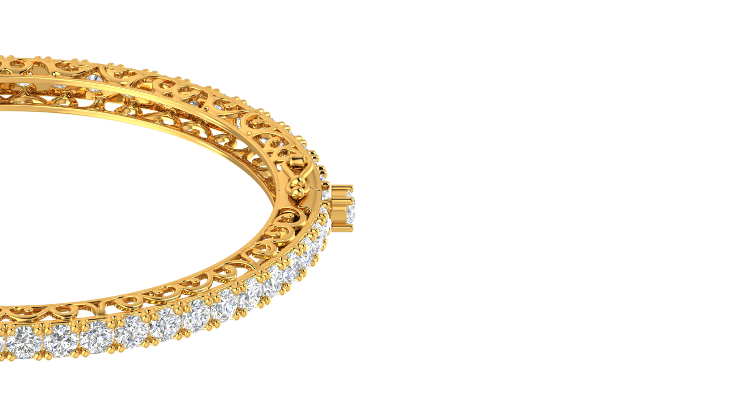 11.13 Ctw Round Cut Diamond Bangle | Antique-Inspired Diamond Bangle & Elegant Vintage Style Jewellery Set In 14K Yellow Gold